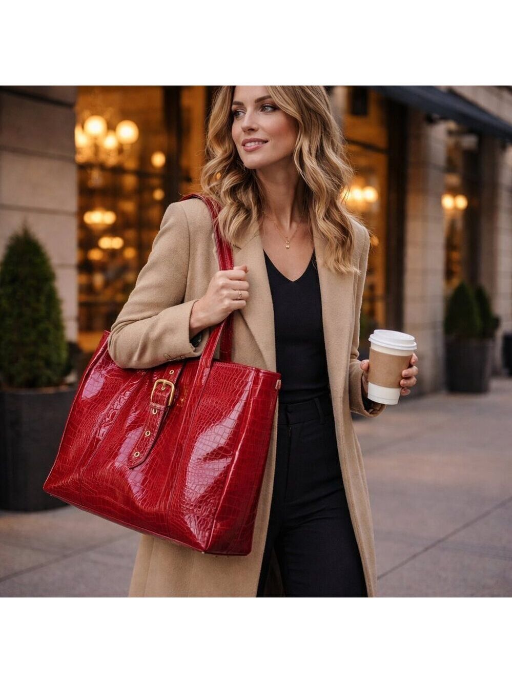 👜 Elizabeth Arden Faux Alligator Red Tote | Very Good Condition
